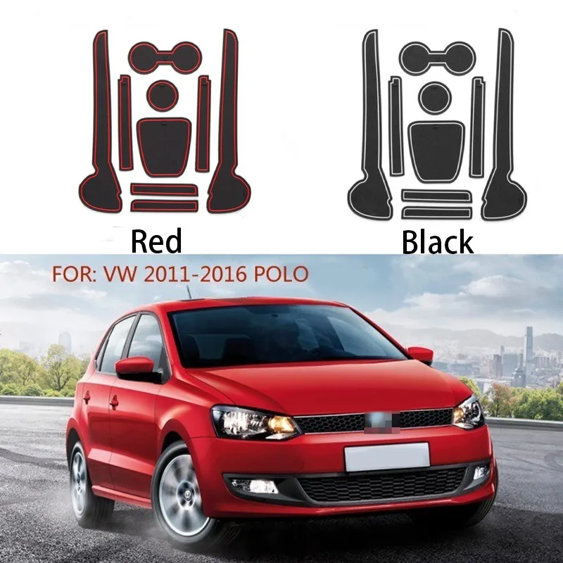 10pcs Door Groove Mat Anti Slip Gate Slot Cup styling Interior Storage Rubber Groove Pads Cushion Volkswagen POLO 2011-2016