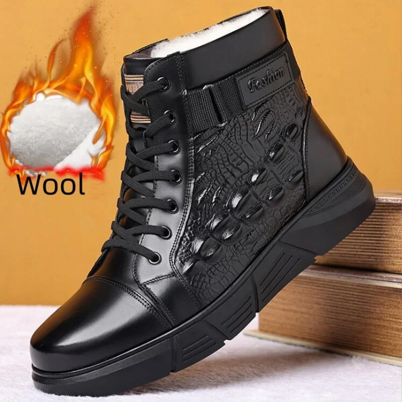 Genuine Leather Boots Men's Plush Wool Boots For Men Warm Snow Cotton Shoes Botas Para Hombre Botas Masculinas Em Couro Botines