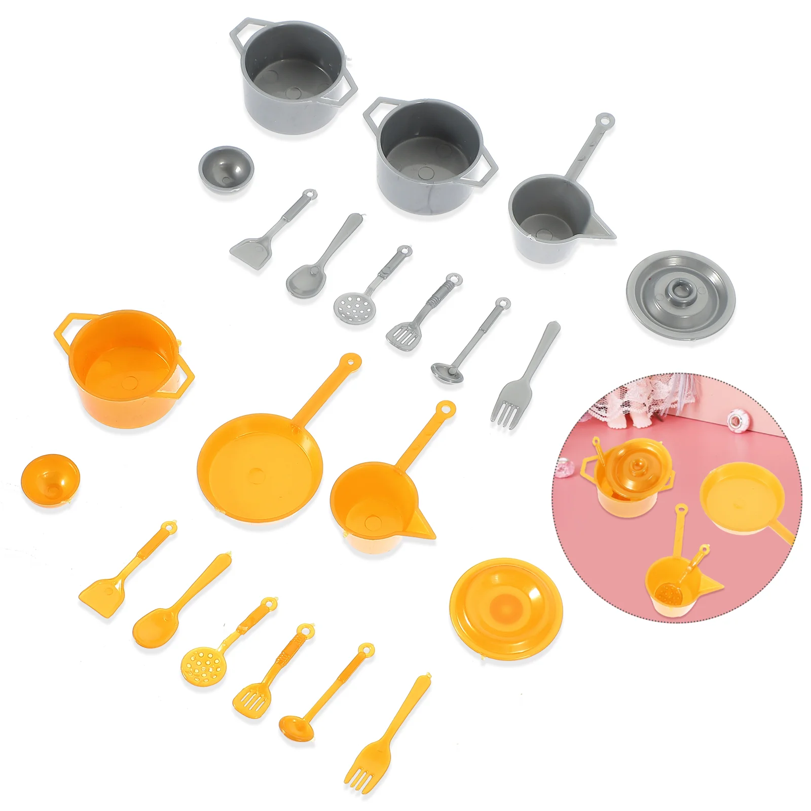 2 Sets Home Accessories Mini Kitchen Utensils Tableware Miniature Spoons Fork Pot Child