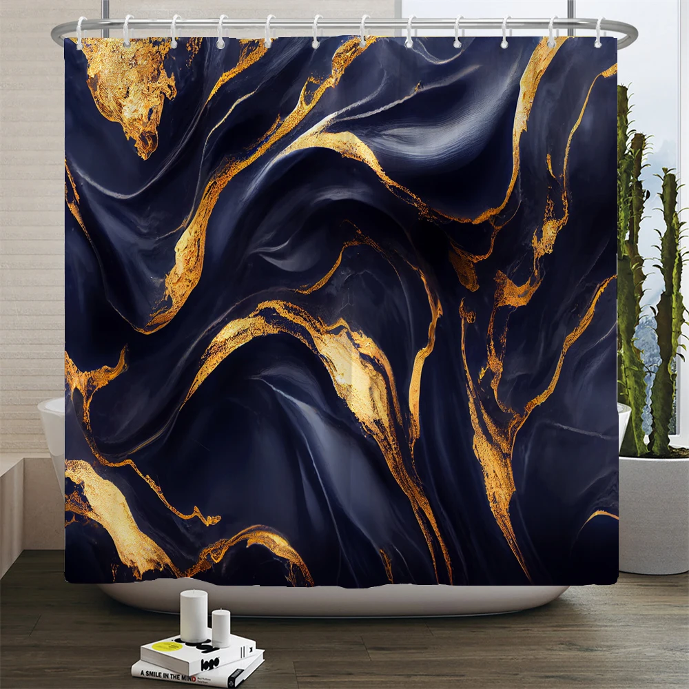 Gradient Marble Ink Texture Shower Curtain Waterproof Abstract Paint Colorful Bath Curtain Home Bathroom Decor Curtain With Hook