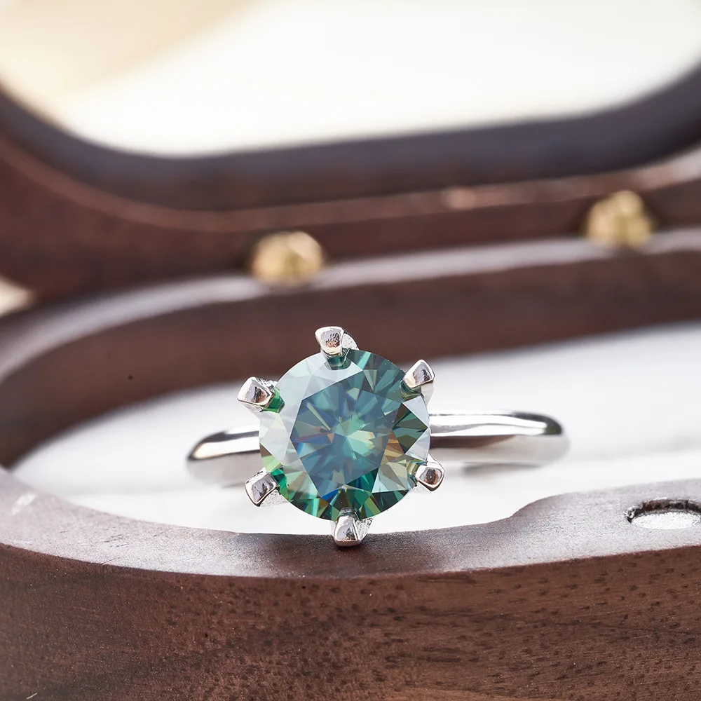 Green Moissanite Ring With GRA Certificate Black Card S925 Silver 0.5-5 Carat Luxury Rings Women Birthday Gift Jewelry