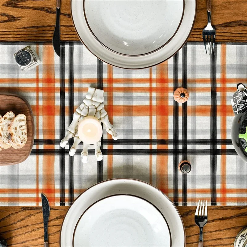 BISM otoño Lineplaid impreso mesa bandera lino duradero mantel decoración de mesa de comedor