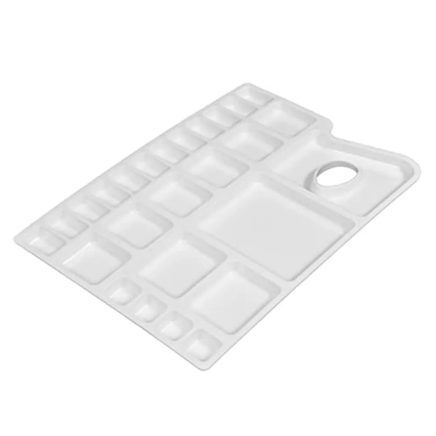 

Paint Tray, Large Paint Palette Tray with Thumb Hole, Plastic Paint Tray Palette with 16 Color Compartments, 8 Mixing and 2 Wat