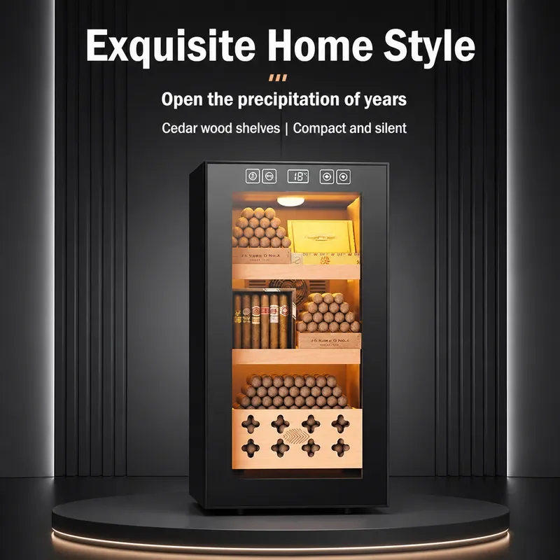 Eggar Dragon Cigar Cabinet 26C Temp Control Humidifying Air Cooling Embedded Dual Core Refrigeration Cedar Wood Small Humidor