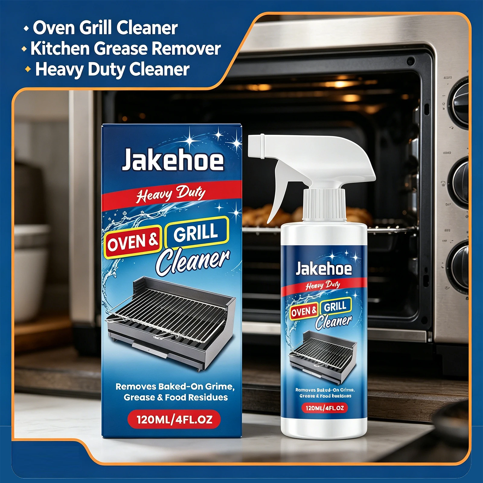 Jakehoe Powerful Oven Grill Cleaner Spray Heavy Duty Stain Remover Kitchen Grease Dirt Home BBQ Cooktop Surface Maintenance