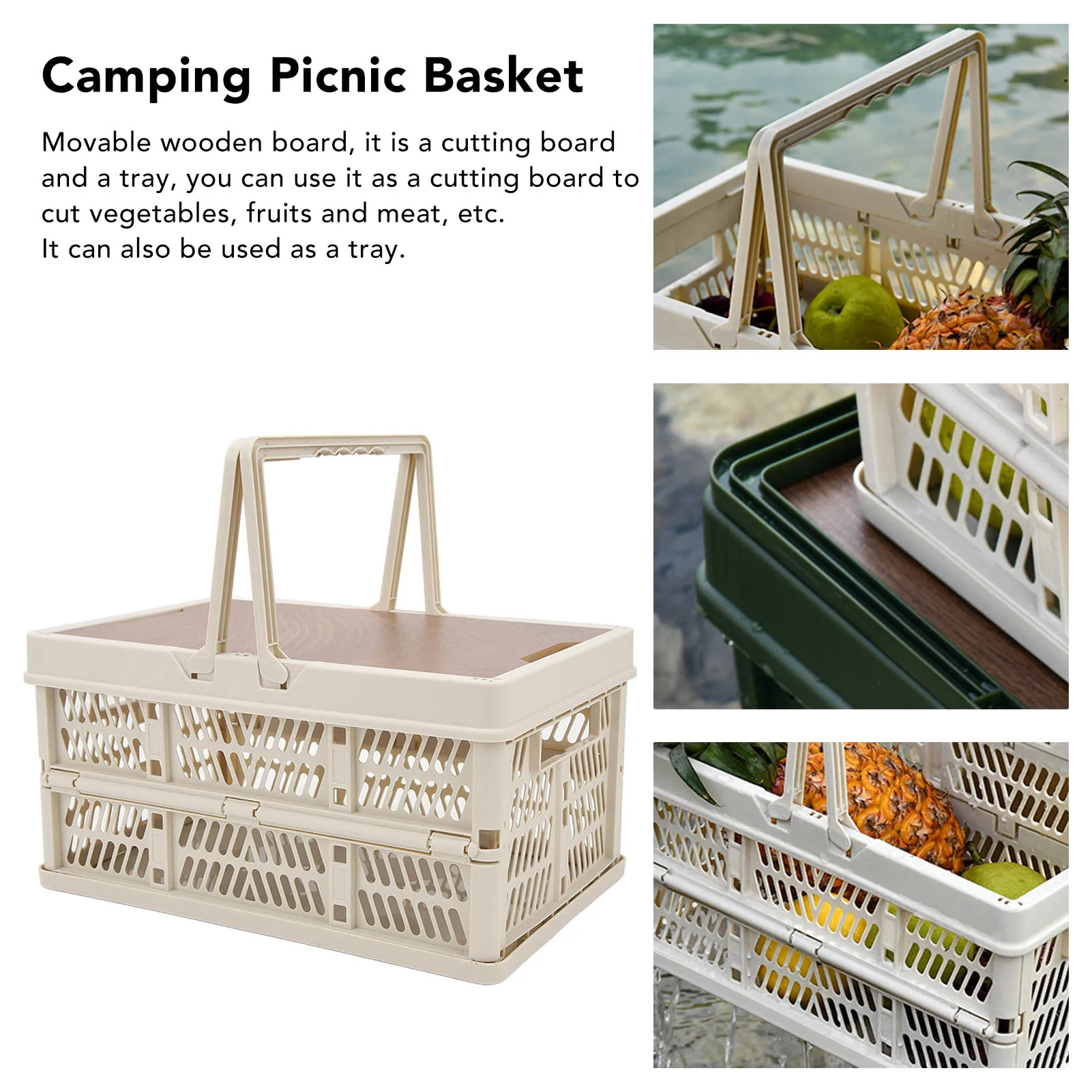 Camping Basket Multifunction  Breathable Foldable Large Capacity Camping Storage Basket Handheld Portable for Picnic