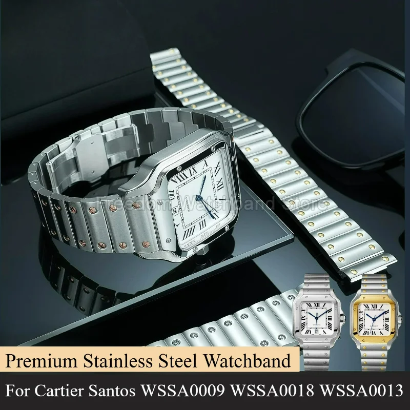 21mm Solid Steel Watchband Long Service Life Polished Side Edge Double Hidden Clasp for Cartier Santos WSSA0009 WSSA0018/A0013