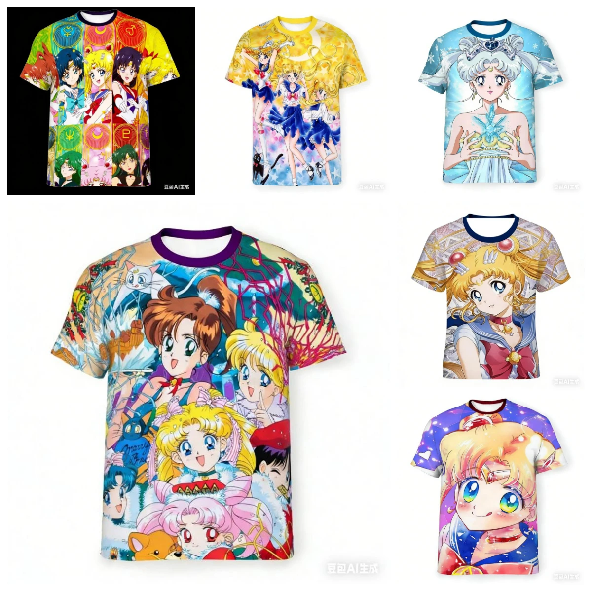Y2K Anime Girl Warrior Short Sleeved Shirt, Children's Adult Girl Parent-child Outfit, Breathable Quick Drying Casual Top