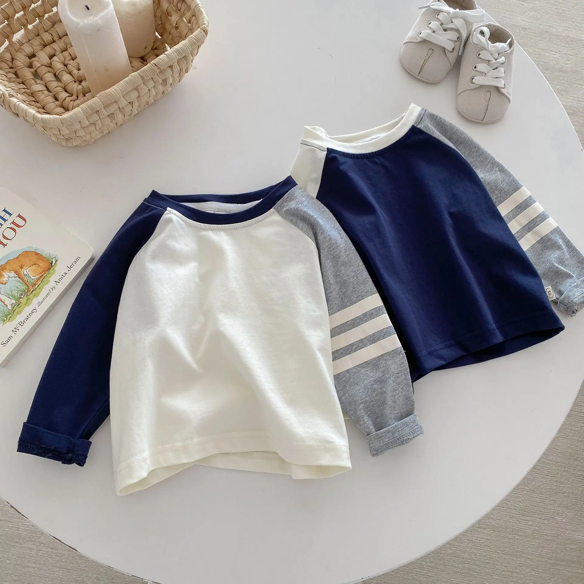 

Children fashion T-shirt 0-5 years old autumn Korean children's clothing boys color matching bottoming shirt