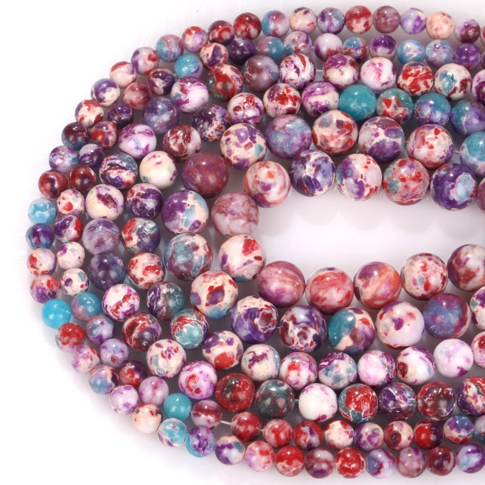Natursteinperlen, 6–10 mm, lila Meeressediment, runde lose Abstandsperlen für die Schmuckherstellung, DIY-Armbänder, Ohrringe, Zubehör