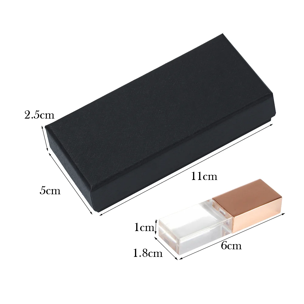 الصندوق الأسود ومحرك فلاش USB كريستالي 128 جيجابايت مع ضوء LED ذاكرة عصا 64 جيجابايت شعار مخصص مجاني محرك القلم 32 جيجابايت 16 جيجابايت هدية إبداعية