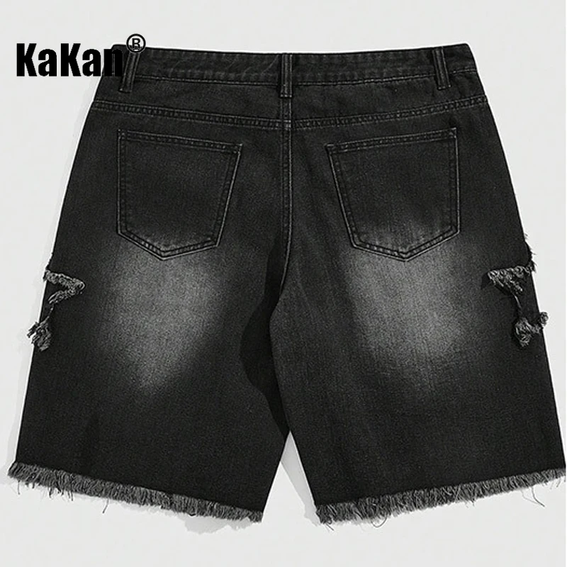Kakan-y2k New Men's Cat Whisker Versatile Short Jeans, Baggy Jeans Retro Five Pointed Star Patch Jeans