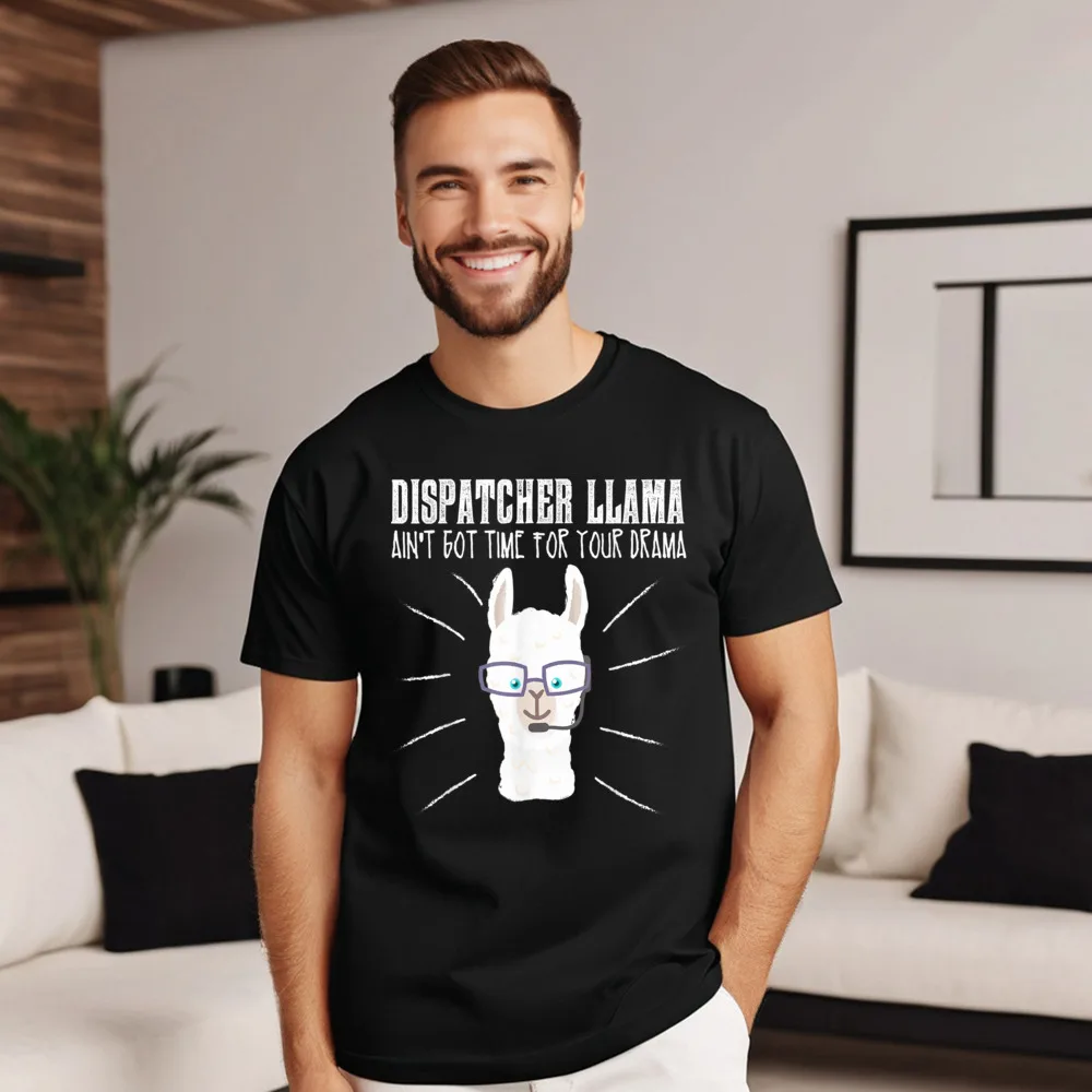 Family Youth Tshirts Crew Neck Short Sleeve Premium Cotton Funny Dispatcher Llama - Emergency Tops & Tees Normal Tee Shirts