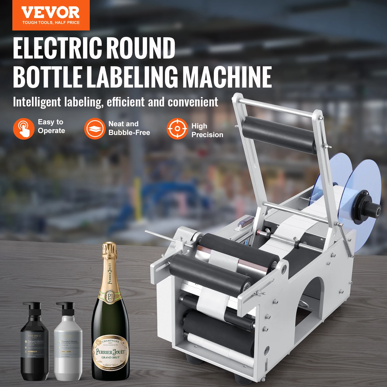 VEVOR Semi-Automatic Round Bottle Labeling Machine 20-50pcs/min Electric Label Applicator for Bottles Diameter 0.78-4.72in