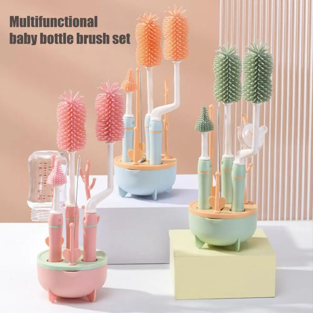 

Многоповерхностный инструмент, набор щеток из силиконовой щетины для соломенных чашек, сосков, угловой очиститель для шеи с термостойким скребком, плоской крышкой