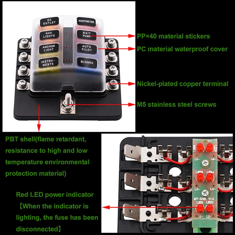 Universal Car 6 Way 8 Way Blade Fuse Terminal Block Auto Track Fuse Holder Box Wiring Power Connector Switch With Light 12V 24V