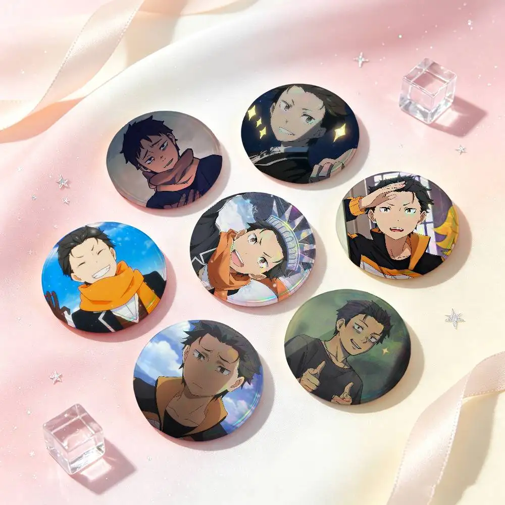 Subaru Natsuki Anime Figure Badges Button Round Creative Pin Brooch Badge Bag Decor Accessories Fans Collect Friends Gifts