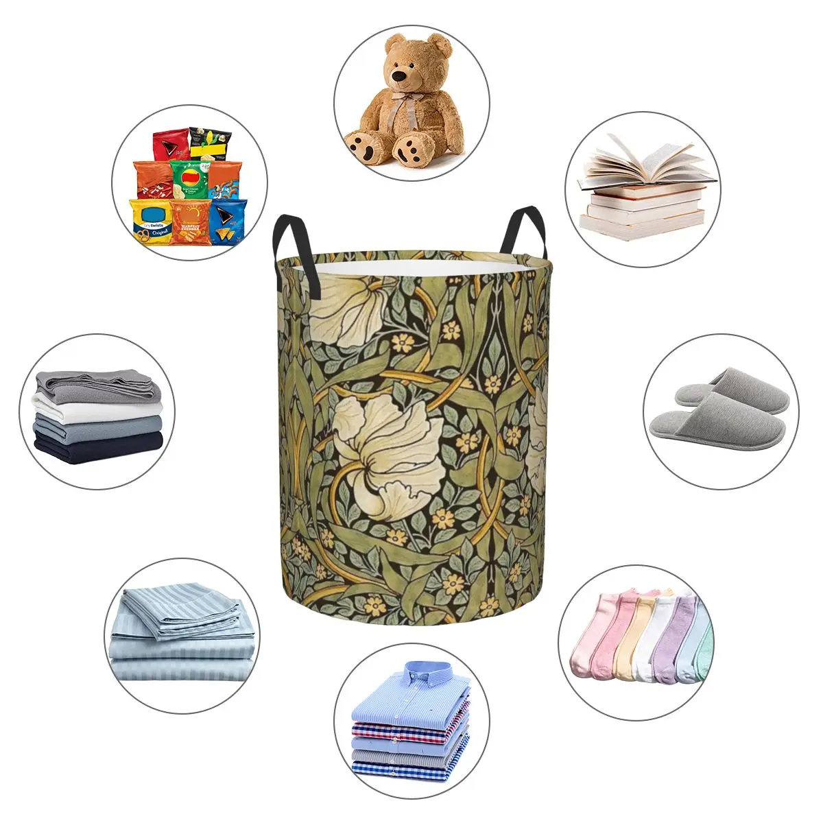 Custom William Morris Pimpernel Laundry Hamper Large Storage Basket Floral Textile Pattern Kids Nursery Toy Organizer