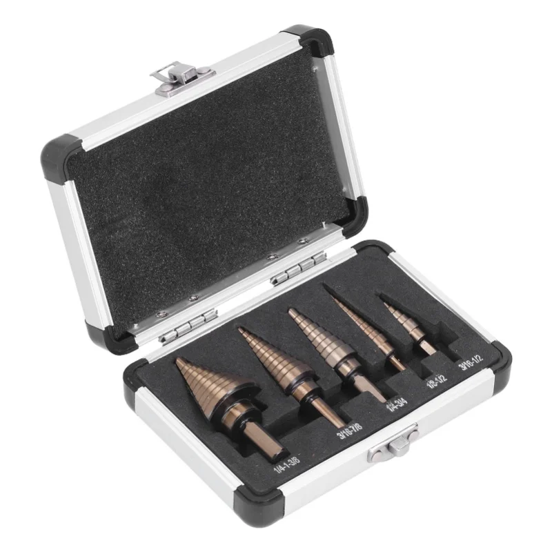 5pcs-inch-step-drill-bit-set-high-speed-steel-sturdy-durable-faster-smoother-titanium-step-drill-bits