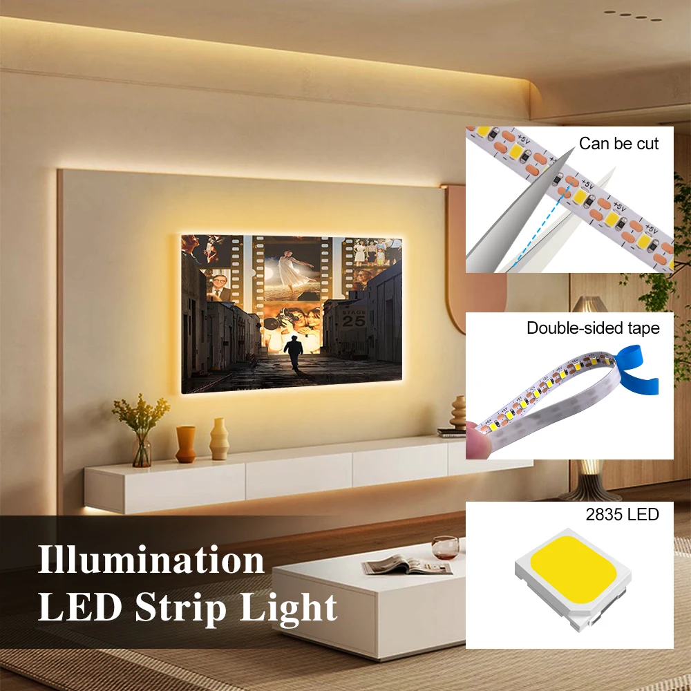 5V USB Power LED Strip Light 3mm 5mm 8mm Flexible LED Tape 2835 120Leds/m 1LED Cut LED Ribbon with Shelf Adhesive for Backlight