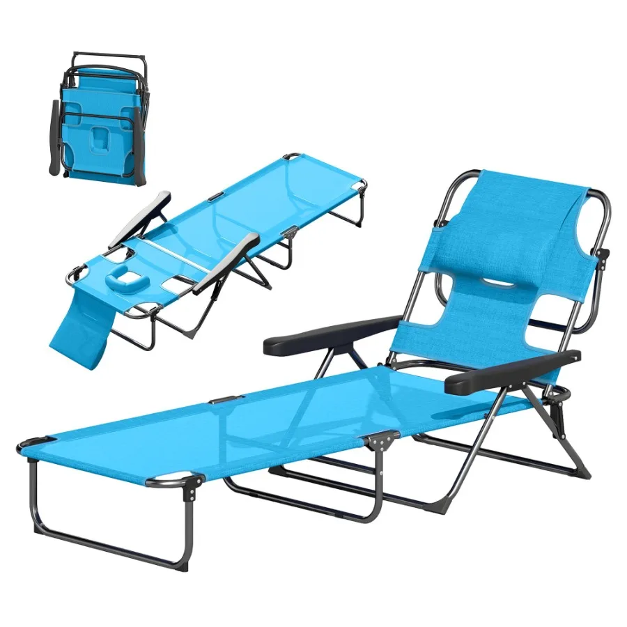 

Folding Lounge Chair w Reclining Back Light Blue