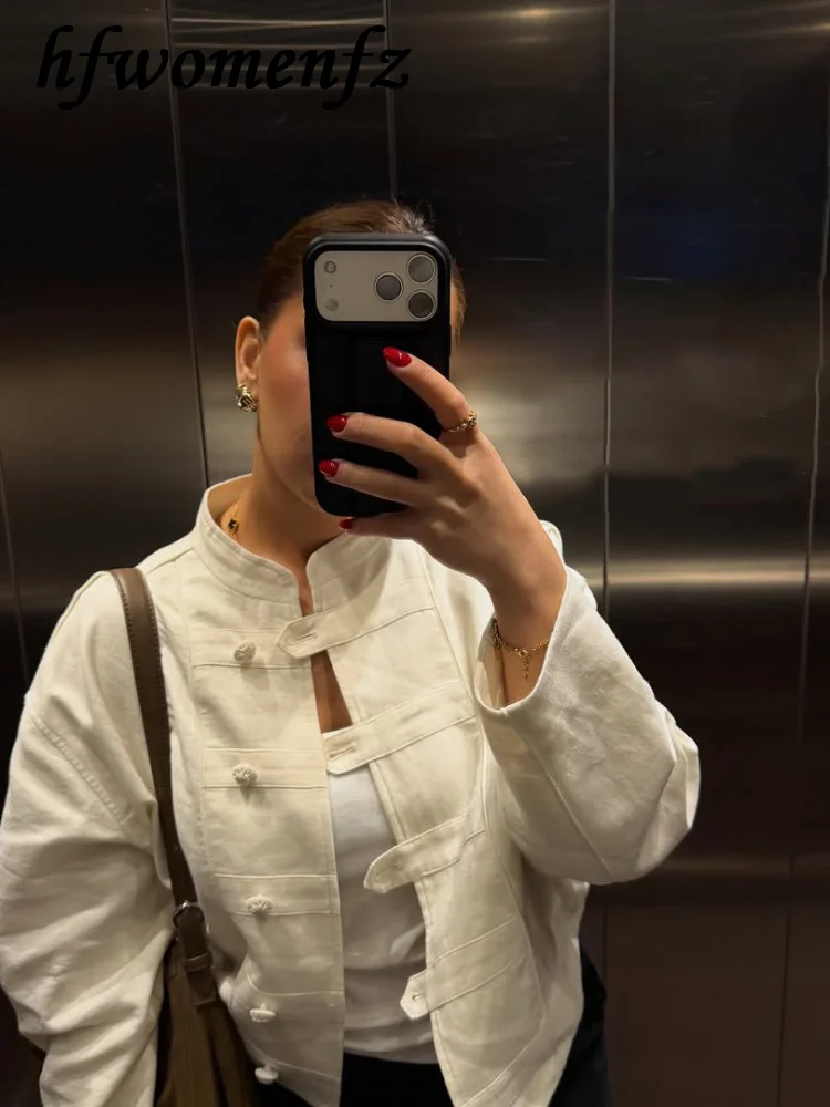 

Casual Solid Women's Coat Stand Collar Full Sleeve Single Breasted Pockets Lady Jacket 2026 Summer Autumn Fashion Female Coats