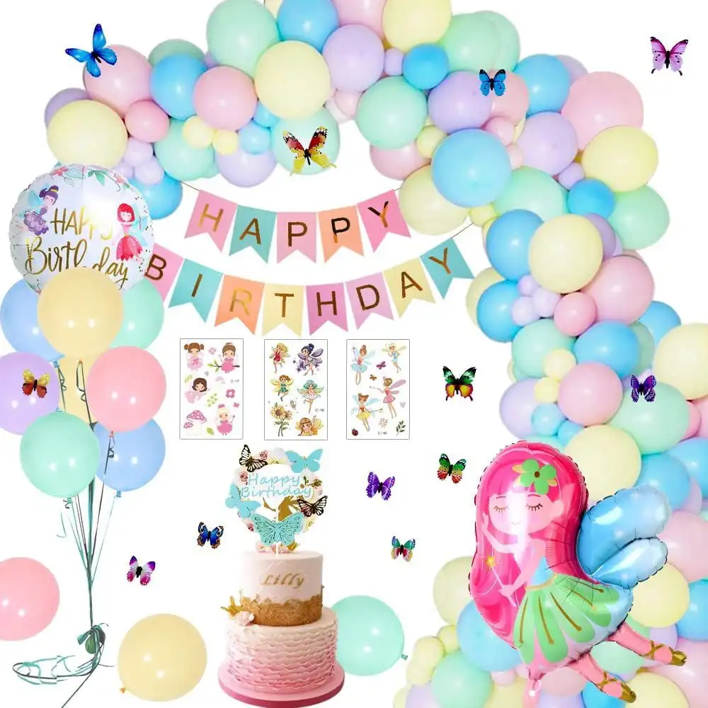 

1-9 Year Girl Birthday Balloon Fairy Birthday Decorations Macaron Balloon Garland Kit for Baby Shower