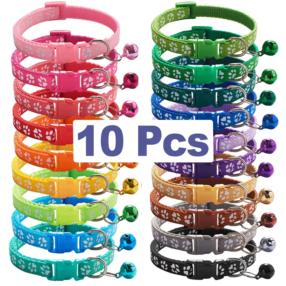 New 10Pcs Wholesale With Bell Collars Delicate Safety Casual Nylon Dog Collar Neck Strap Fashion Adjustable Bell Pet Cat Dog Col