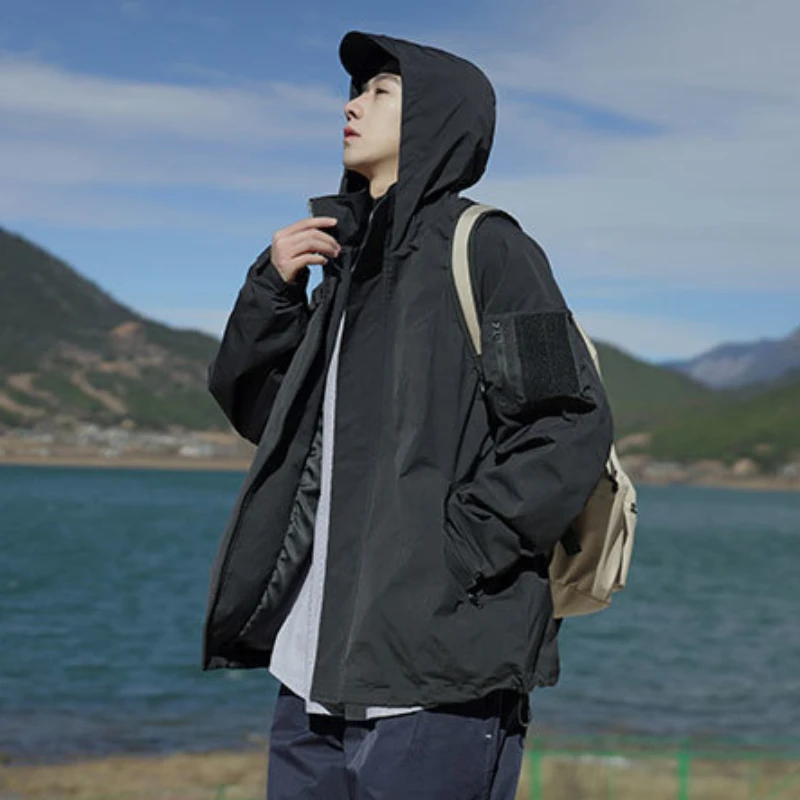 

Jackets Men Outdoor Personality Japanese Style Streetwear Hooded Males Outwear All-match Waterproof Hipster Long Sleeve Autumn