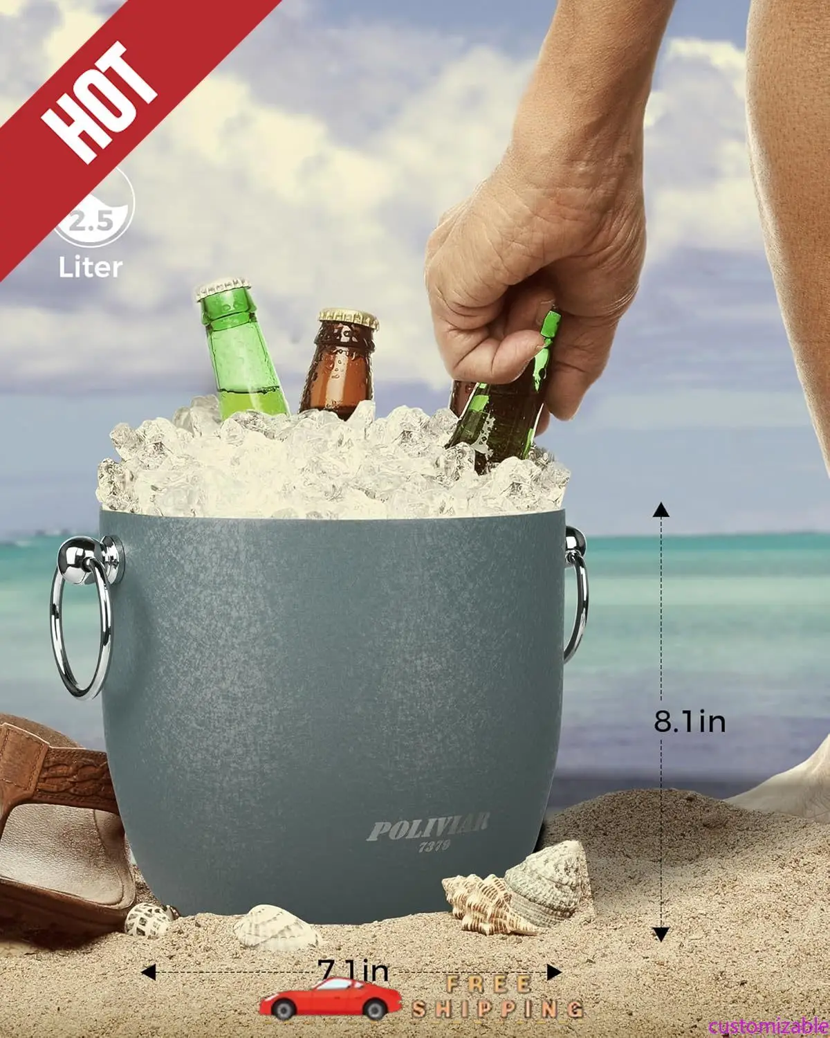 

Customizable Ice Bucket, 2.5L Double Wall Ice Bucket with Lid, Stainless Steel Bucket with Tong & Strainer, Bucket for C