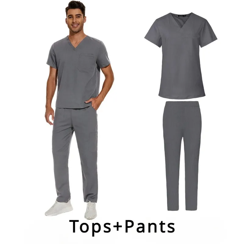 Short Sleeved V-neck Tops Nurse Pants Pharmacy Medical Uniforms Hospital Doctor Nursing Set Unisex Wholesale Casual Jogger Suits