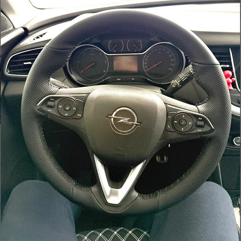 

Чехол на руль из черной кожи ручной работы для Opel Astra, Corsa, Crossland X, Insignia, Karl, Zafira, Grandland X 2014-2020