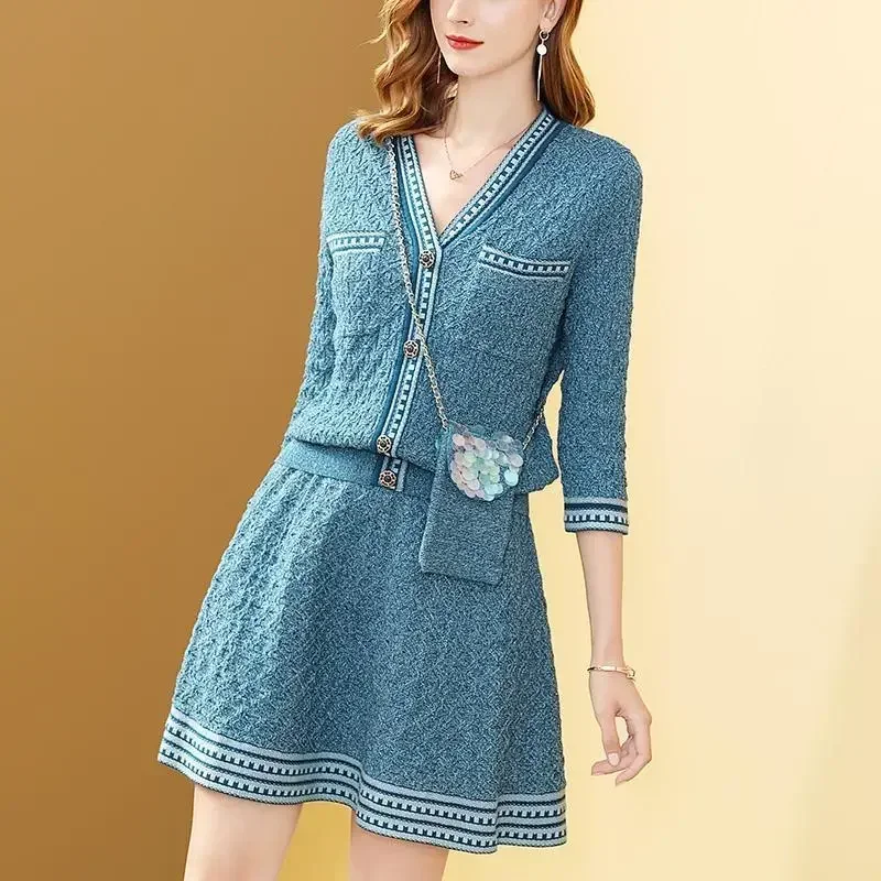 Crochet Dresses for Women Korean Style Pink Woman Knitted Dress Blue On Sale Clearance Curvy Full Sleeve Elegant and Beautiful X