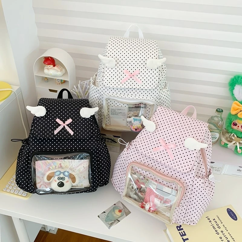 Y2K Wings Wave Point Backpacsk Day Cute Backpacks Student Backpack Girl Student Backpacks Itabag Girl Large Appetite Itabag New