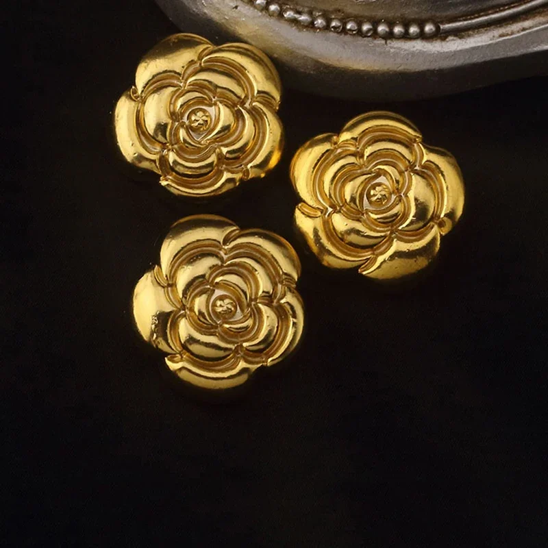 1PCS Gold Rose High-Grade Metal Button Champa Flower  Jacket Suit Sweater Cardigan  sewing supplies