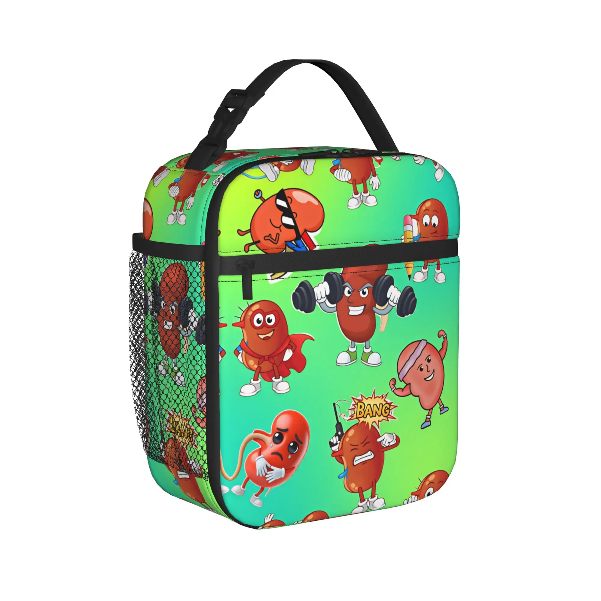Cartoon Kidney Characters Different Poses Lunch Bag Office Lunch Box For Child Tote Food Bags Waterproof Insulated Cooler Bag