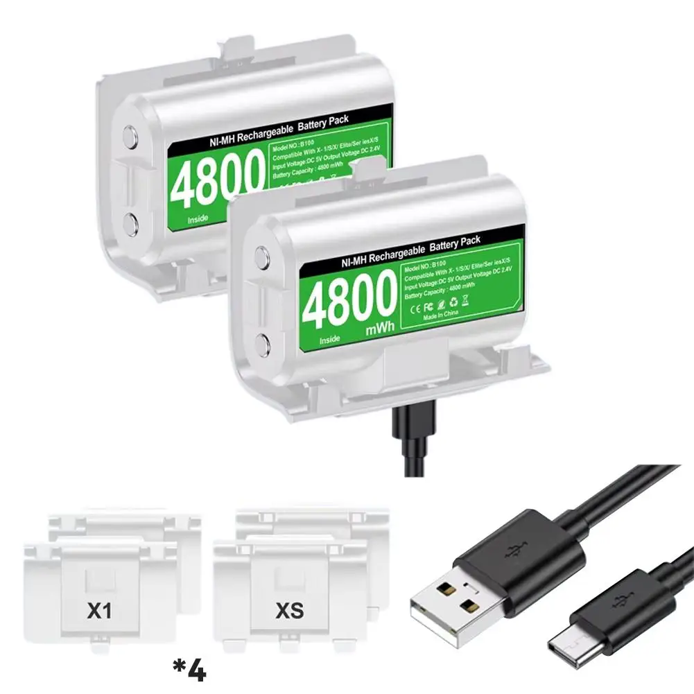 

Комплект аккумуляторов для Xbox One Series X/S: перезаряжаемые батареи, зарядка и игра через USB-C кабель, защитные чехлы, игровые аксессуары