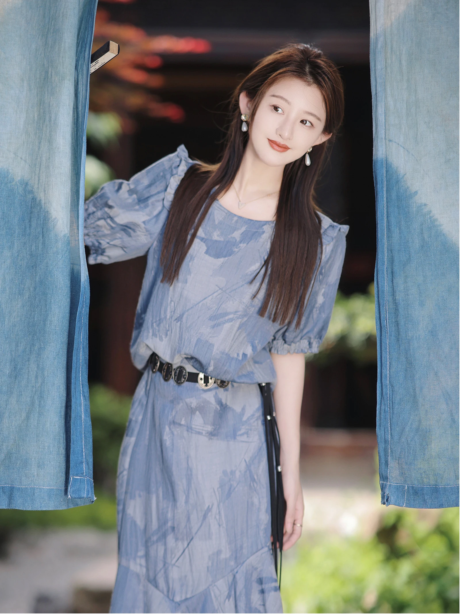 Loose High Waist Fi Tail Skirt Set New Chinese Sle round Ne ort Sve Polyester Viscose Nylon Blend Commute Sle