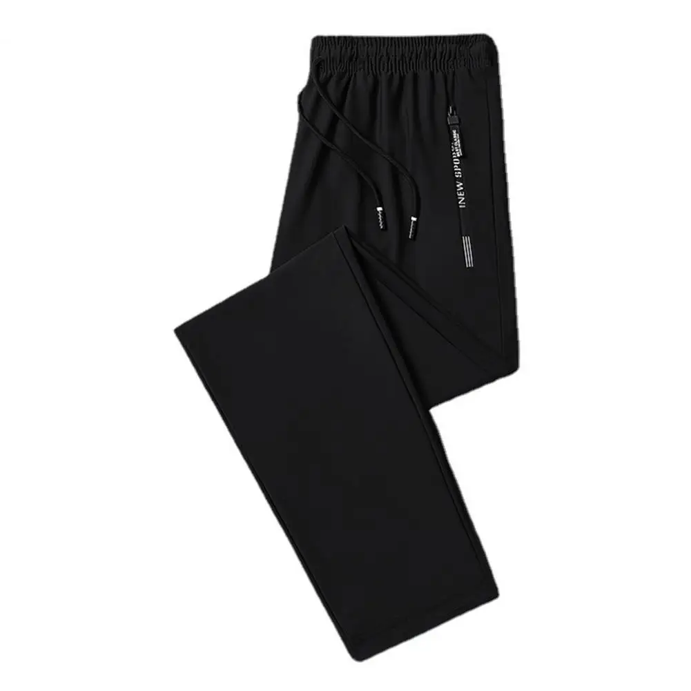 Men Pants Quick-drying Ice Silk Sport Pants with Zipper Pockets Drawstring Waist Breathable Gym Training Joggers for Men