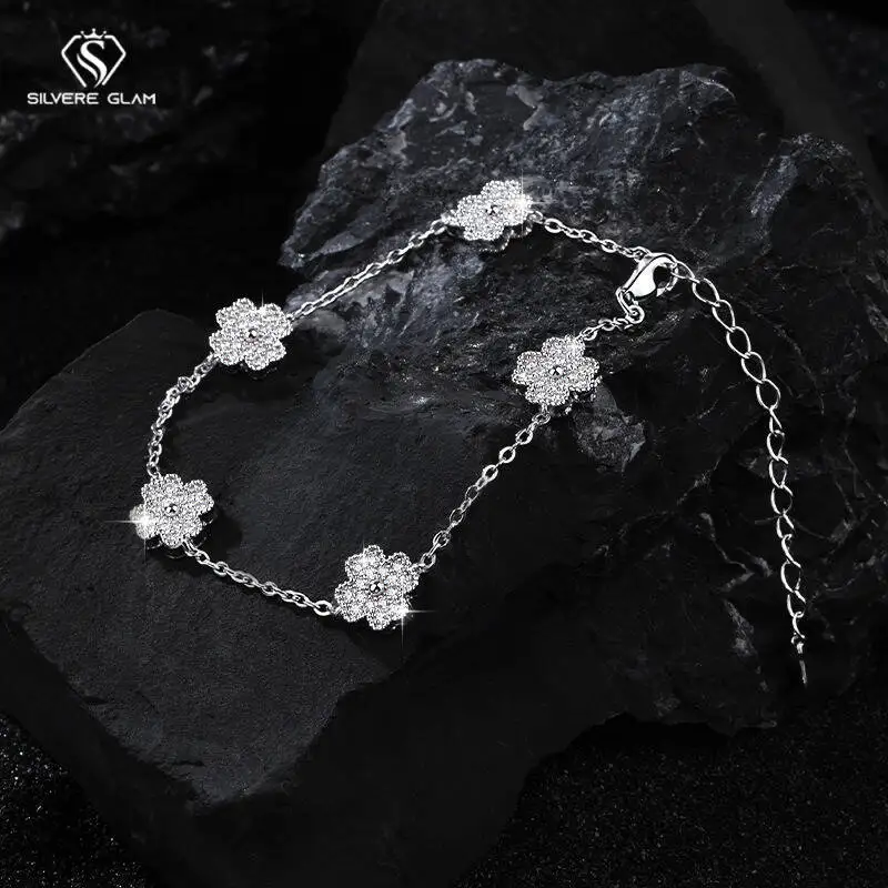 

Браслет из стерлингового серебра 925 пробы с муассанитом для женщин, браслет-цепочка с четырьмя лепестками клевера, ювелирные изделия D VVS1, драгоценный камень, подарок на вечеринку