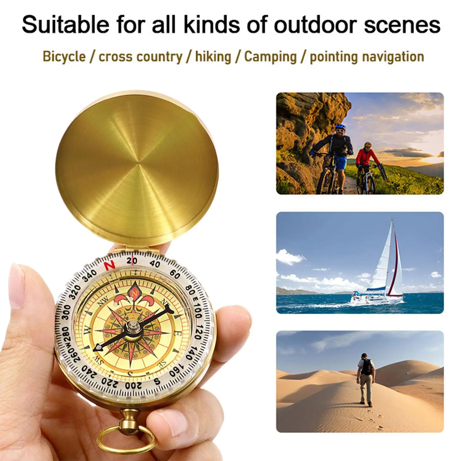 

High Quality Camping Hiking Pocket Brass Golden Compass Portable Compass Navigation for Outdoor Activities M5S3