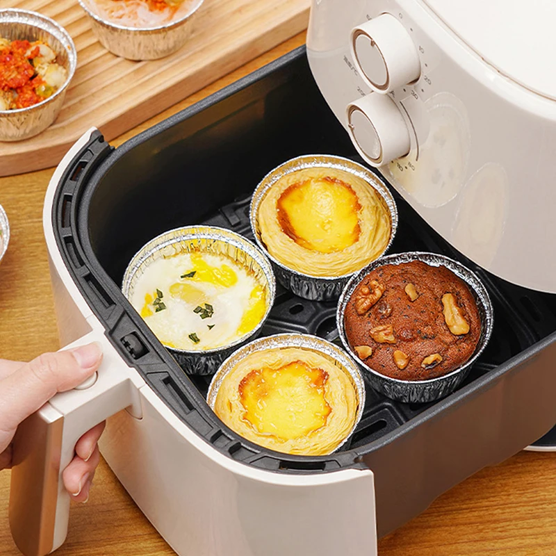 20Pcs Round Air Fryer Aluminum Foil Cake Cups Disposable Microwave Steamer Bowl BBQ Food Tray Container Baking Mold