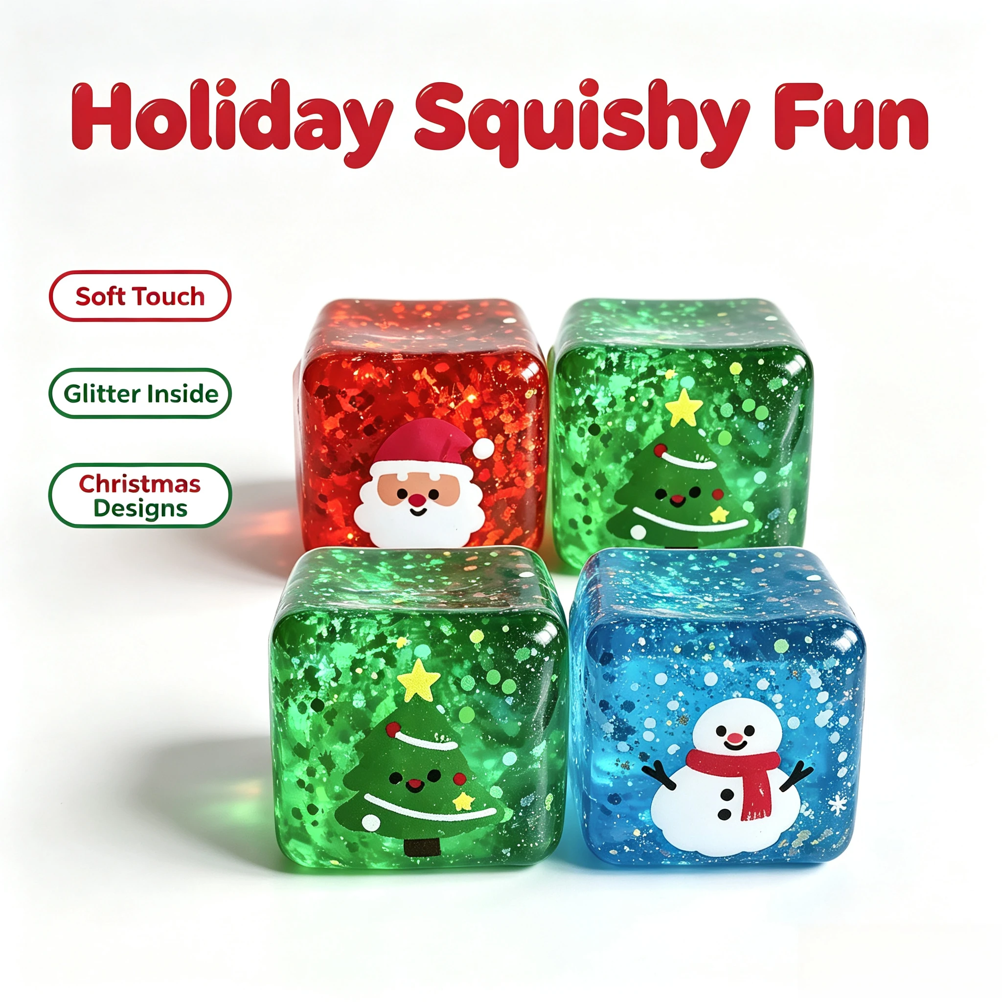 Christmas Stretchable Soft Cube Squeeze Toy Hand Squeezer Stress Relief Ornament Anti‑Anxiety Desktop Play Toy Xmas Holiday Gift