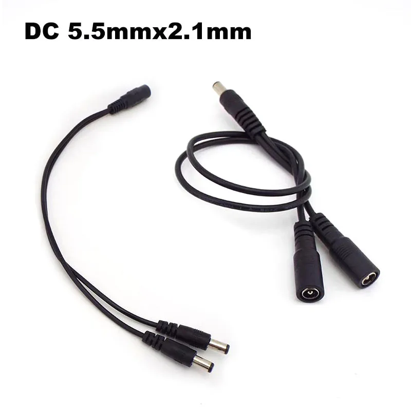 DC 1 Male to 2 Female 2 Male 2 Way Power Adapter Cable 5.5mmx2.1mm Splitter Connector Plug Extension for CCTV LED Strip Light u