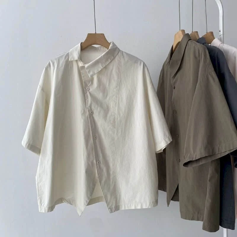 Solid Shirts for Women Vintage Short Sleeve Polo-neck Casual Summer Single Breasted Korean Style One-piece Blouse Women Tops