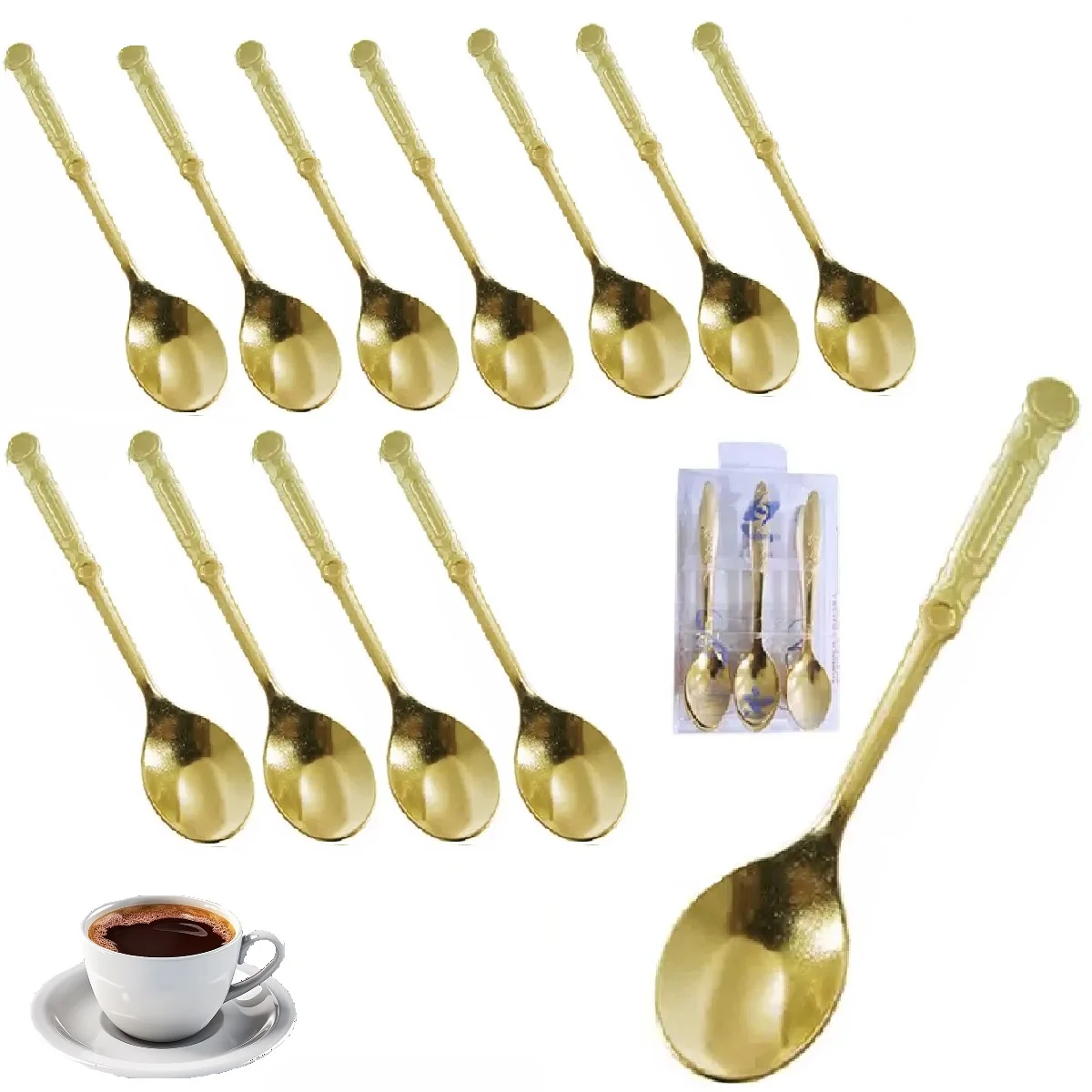 24 PCs Metal Spoons Golden Cafe Spoon Set