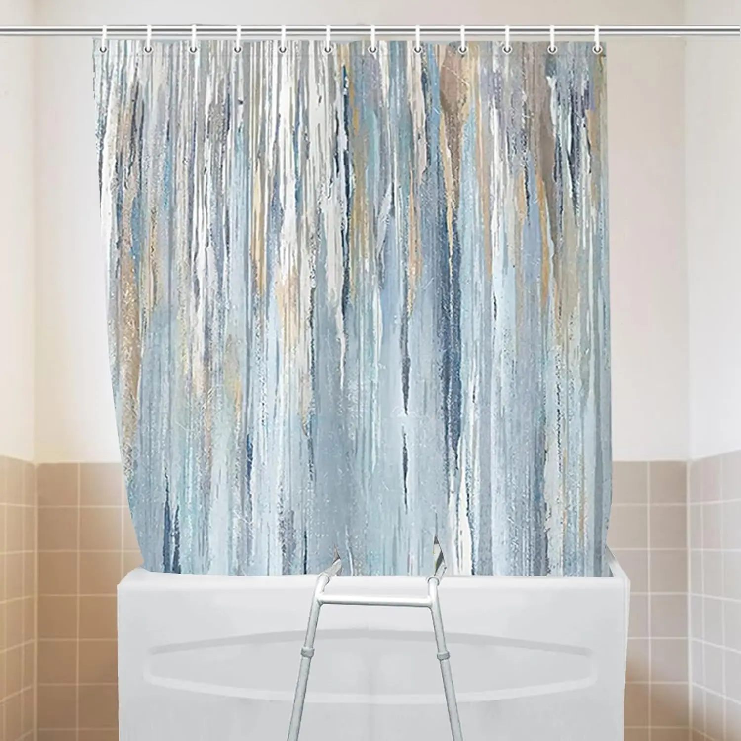 

Blue Split Shower Curtain for ansfer Bench Gray Blue Split Shower Curtain S ipe Contemporary Abs act Painting Fabric