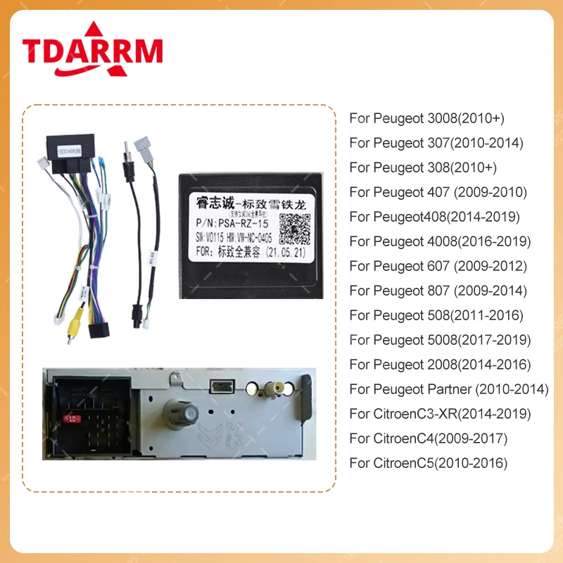 For Peugeot 208 2008 308 307 Citroen C4 C3 16Pin Car Radio Cable Power Wiring Harness Stereo Installation Adapter Canbus Decoder