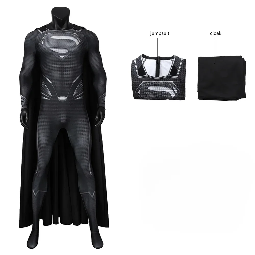 

Костюм для косплея Кларка Кента для взрослых, черный комбинезон с накидкой, для Хэллоуина, карнавала, вечеринки, облегающий боди-костюм
