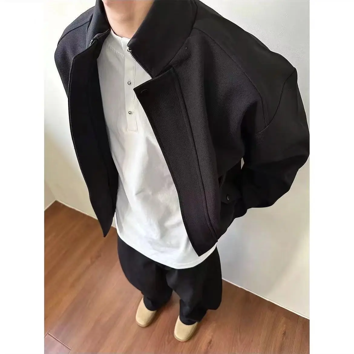 

2025 Spring Jacket Men Minimalist Trendy Vibe Stand Collar Windproof Short Coat Casual Fashion Outerwear Tops